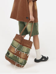 Denim-Tragetasche mit Farbverlauf und Fransen