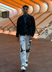 Weiße Straight Jeans mit Graffiti-Print -1184