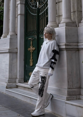 Weiße Straight Jeans mit Graffiti-Print -1184