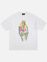 Hand-painted Skull Print T-shirt - 1629