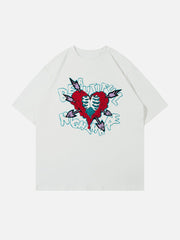 Heart-shaped Embroidery  Print Tee