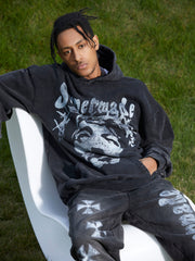 Sweat à capuche délavé très résistant avec motif Jésus - 1973