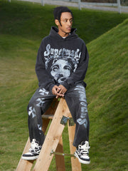 Sweat à capuche délavé très résistant avec motif Jésus - 1973