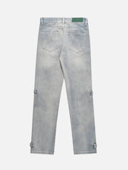 High Street Hip-Hop Design Sense Reißverschluss Straight Jeans Neun-Punkt-Hose