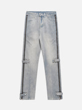 High Street Hip-hop Design Sense Zipper Straight Jeans Nine-point Pants