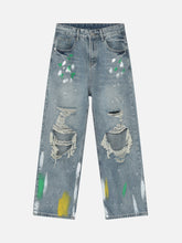 High Street Personalized Graffiti Ripped Jeans - 1955