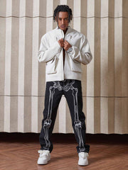 Hip Hop Knochen bestickte Jeans - 1859