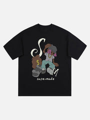 T-shirt imprimé personnage de dessin animé hip-hop
