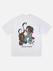 T-shirt imprimé personnage de dessin animé hip-hop