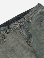 Pantalon en denim à imprimé patch rétro hip-hop Powder Pulp