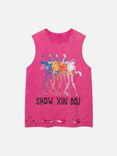 T-shirt déchiré à imprimé lettres hip-hop