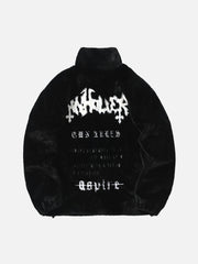 Hip-hop Letter Stand Collar Imitation Rabbit Fur Jacket - 1908
