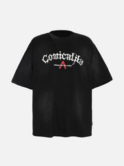 Inverted V Letter Print Spray Color T-shirt