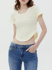 T-shirt court de couleur unie à étiquetage irrégulier