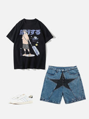 Japanese Anime Travel Boy Print Cotton Tee