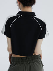 Lapel Zipper Colorblock Tee