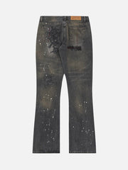 Leather Skull Splash Ink Micro-flared Jeans