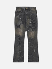 Leather Skull Splash Ink Micro-flared Jeans