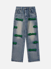 Distressed Straight Jeans mit Buchstabenbeflockung -1047