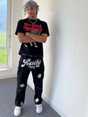 Baggy-Jeans mit Glücksklee-Stickerei - 1162