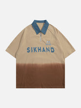 Letter Patchwork Polo Collar Tee