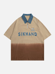 Letter Patchwork Polo Collar Tee