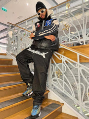 Schwarze Baggy-Jeans mit Dollar-Aufdruck und Buchstaben-1024