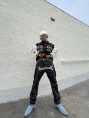 Schwarze Baggy-Jeans mit Dollar-Aufdruck und Buchstaben-1024