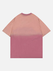 Letter Print Gradient Washed Tee