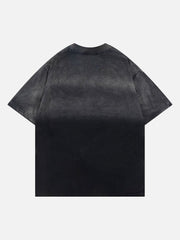 Letter Print Gradient Washed Tee
