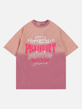 Letter Print Gradient Washed Tee