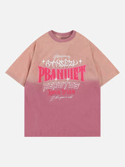 Letter Print Gradient Washed Tee