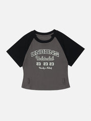 Letter Print Patchwork Tee