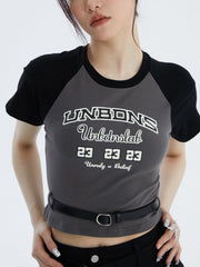 Letter Print Patchwork Tee