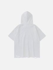 Letter Print Ripped Hooded Tee