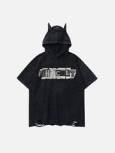 Letter Print Ripped Hooded Tee