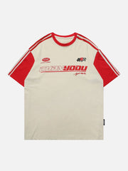 Letter Printing Patchword Stripe Tee