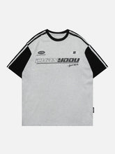 T-Shirt mit Buchstabendruck und Patchwork-Streifen