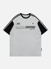 Letter Printing Patchword Stripe Tee