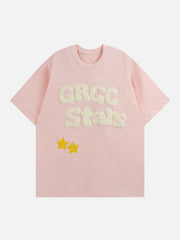 T-Shirt mit beschriftetem Stern-Stickerei