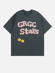 T-Shirt mit beschriftetem Stern-Stickerei