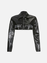 PU-Umschlagjacken mit Schriftzug-Stickerei