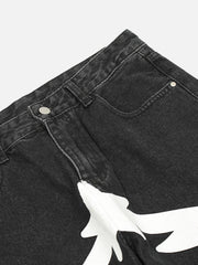 Gerade Jeans mit Blitz-Pentagramm-Print – 1922