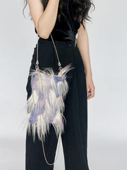 Sac bandoulière à franges en peluche lilas