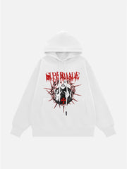 Logo Lock Mask Man Print Fleece Hoodie - 1778