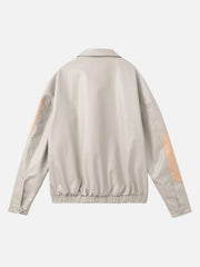 Lockere Patchwork-PU-Lederjacke - 1869