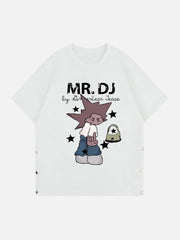 Loose Suede Split Print T-shirt