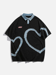 Love Denim Patch Embroidery POLO Tee