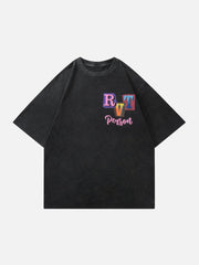 T-shirt à lettres multicolores avec flammes