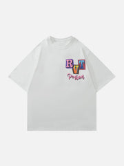 T-shirt à lettres multicolores avec flammes